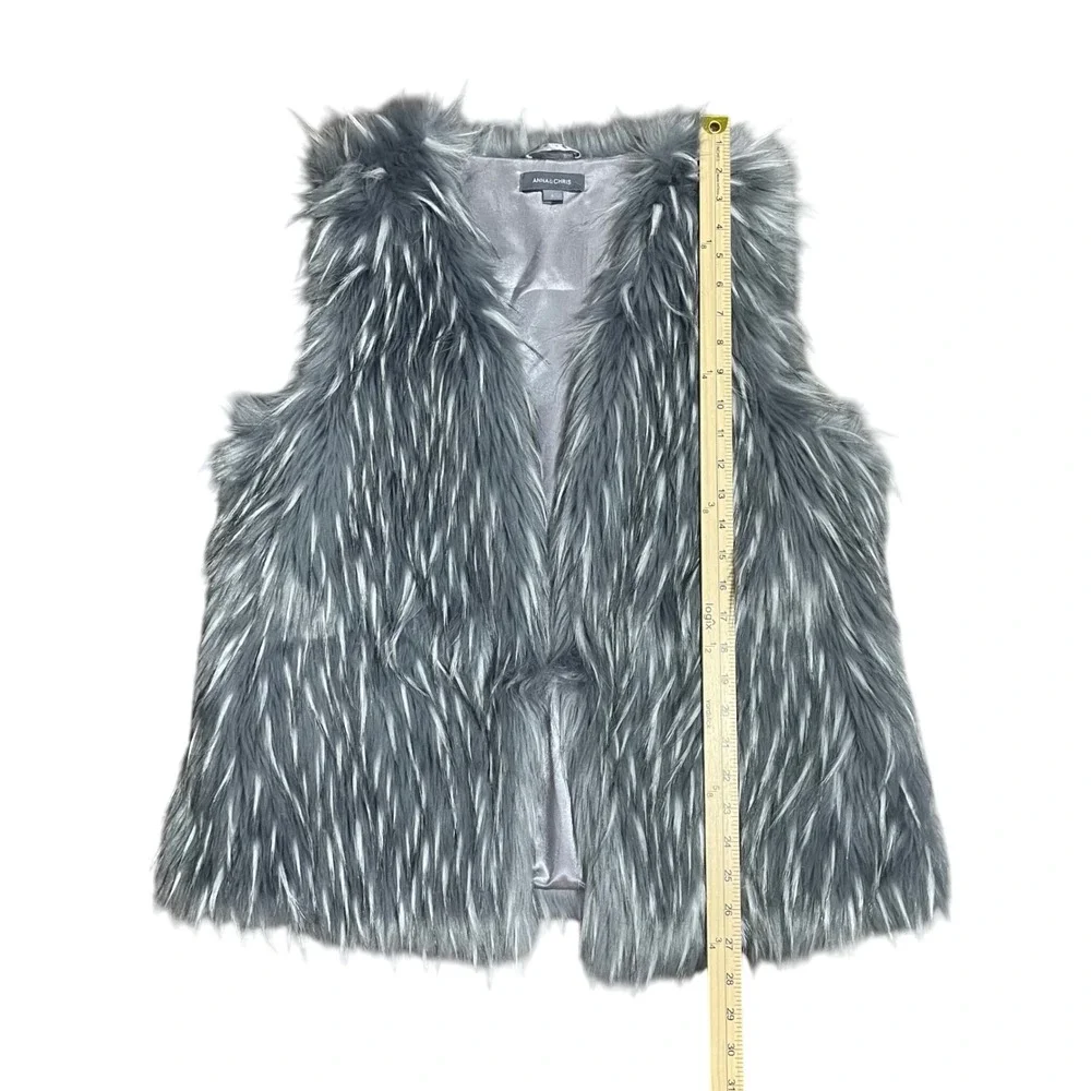 Anna & Chris Womens Grey Frosted Faux Fur Vest Open Front Shaggy Plush Large‎